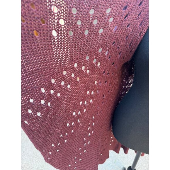 Alpaca Connection Knitted Crochet Burgundy Open Front Cardigan Sweater Eyelet L - Picture 7 of 8